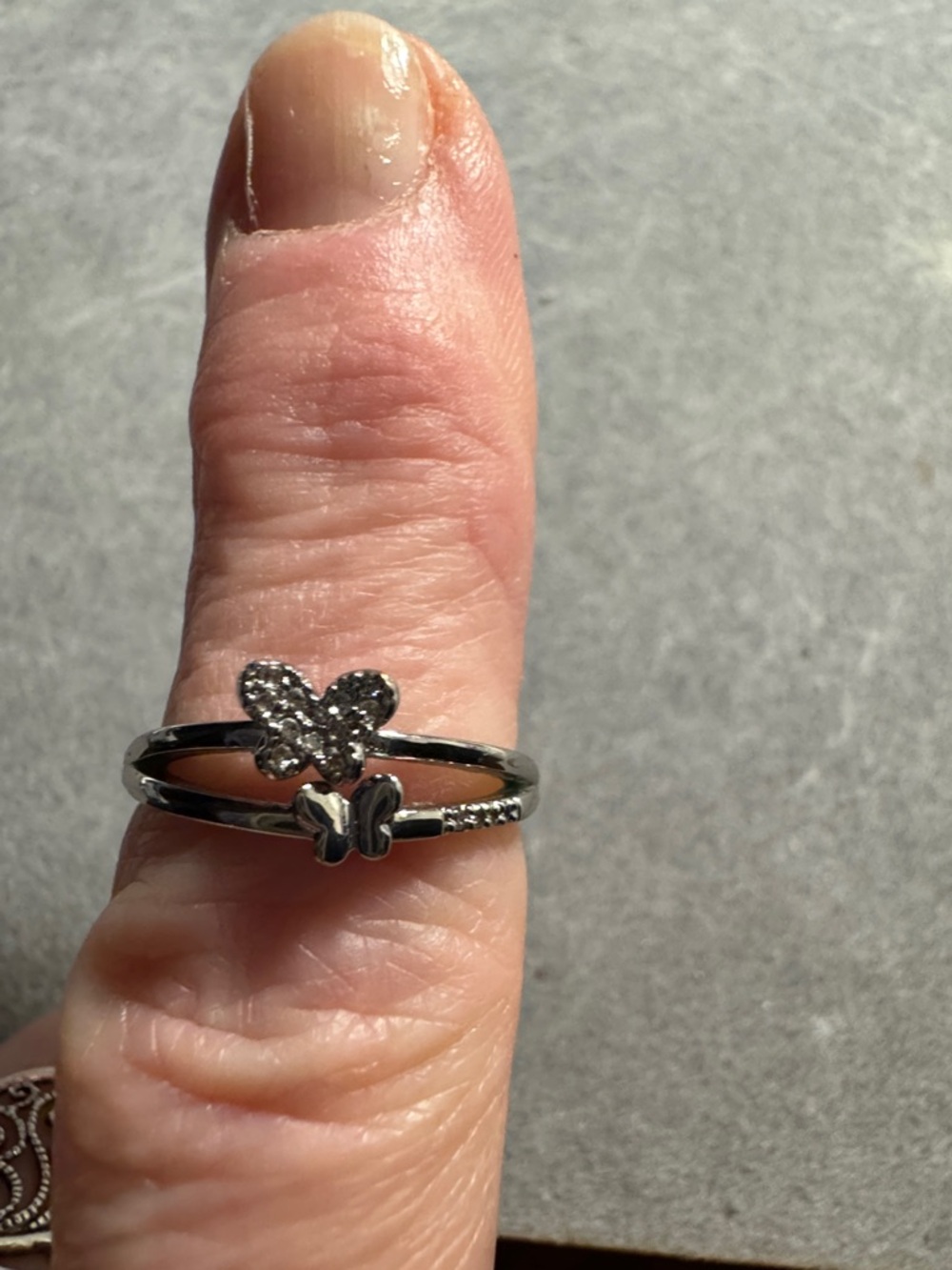 Silver Tone Double Butterfly  Ring 7 3/4    Nice Touch To Any Outfit